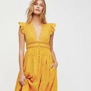 Free People Peach Pie Midi Dress, XS, Marigold